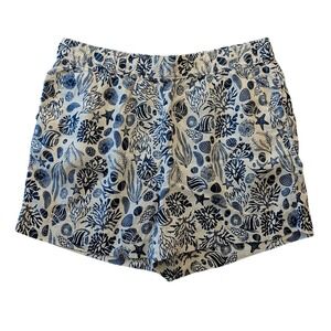 Sigrid Olsen 100% Linen Shorts XL Blue White Seashell Resortwear Beach Coastal